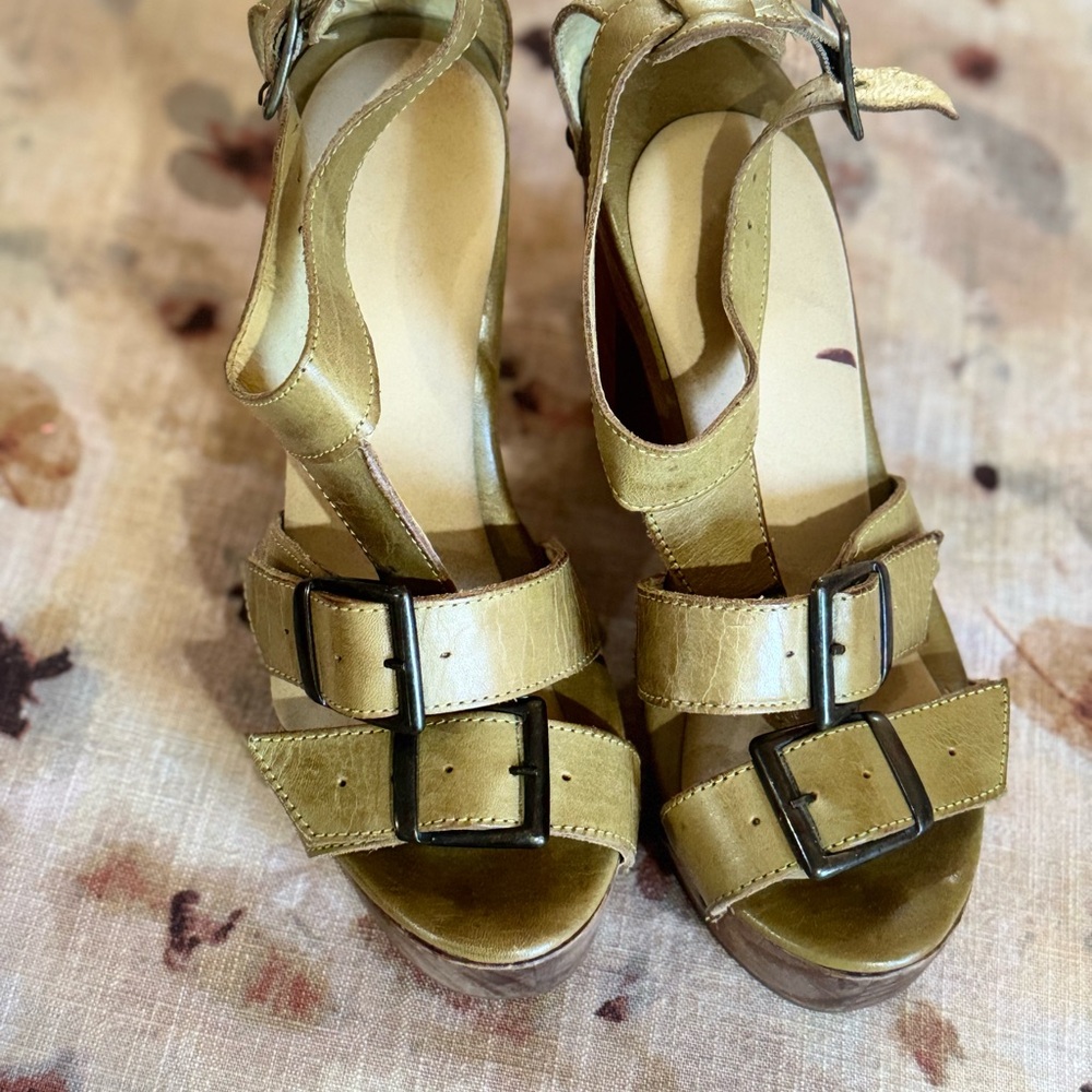 Bed Stu Olive Buckle Strap Heels